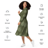 All-over print long sleeve midi dress Fall Leaves
