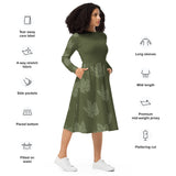 All-over print long sleeve midi dress Fall Leaves